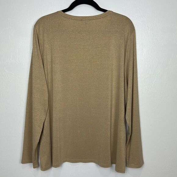 Talbots Tan Metallic Shimmer Long Sleeve Round Neck Top Size 3X - Picture 4 of 9